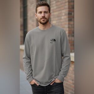 The North Face Gray Long Sleeve Tee Relaxed Standard Fit Size XL